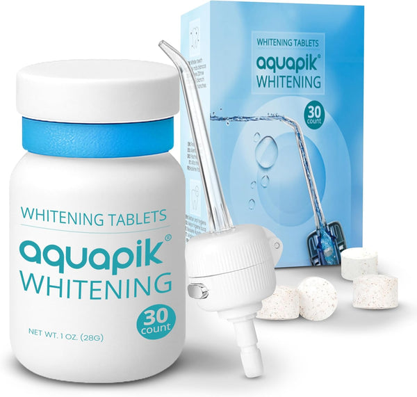 Kit Blanqueador Aquapik® WHITENING  30 Tabletas Blanqueadoras + Boquilla para Irrigador Dental