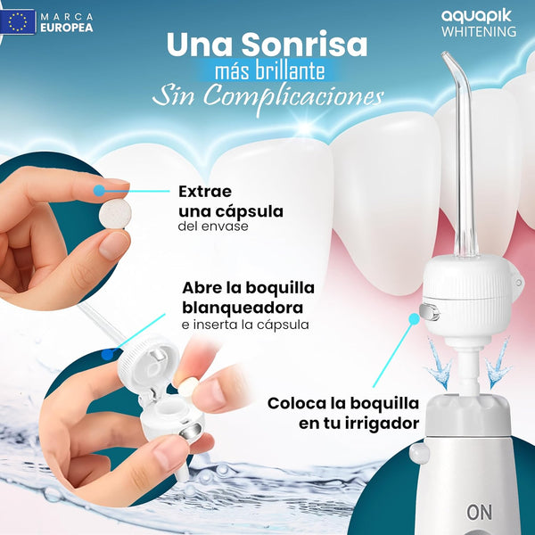 Kit Blanqueador Aquapik® WHITENING  30 Tabletas Blanqueadoras + Boquilla para Irrigador Dental