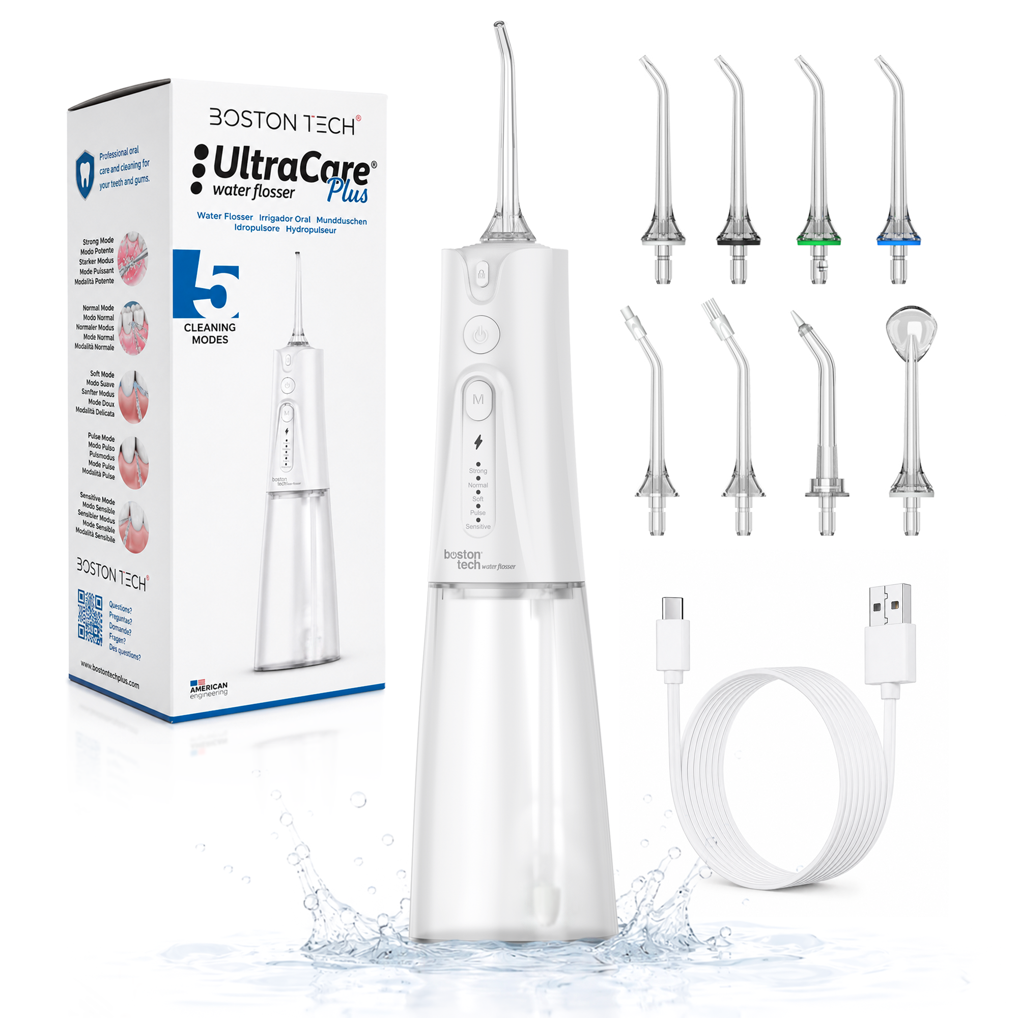 Aquapik Irrigador Dental Portátil, Irrigador Bucal Inalámbrico con 8 Boquillas y 4 Modos, Depósito 300 ml, USB-C Recargable, IPX7, Water Flosser para Brackets, Implantes y Viajes