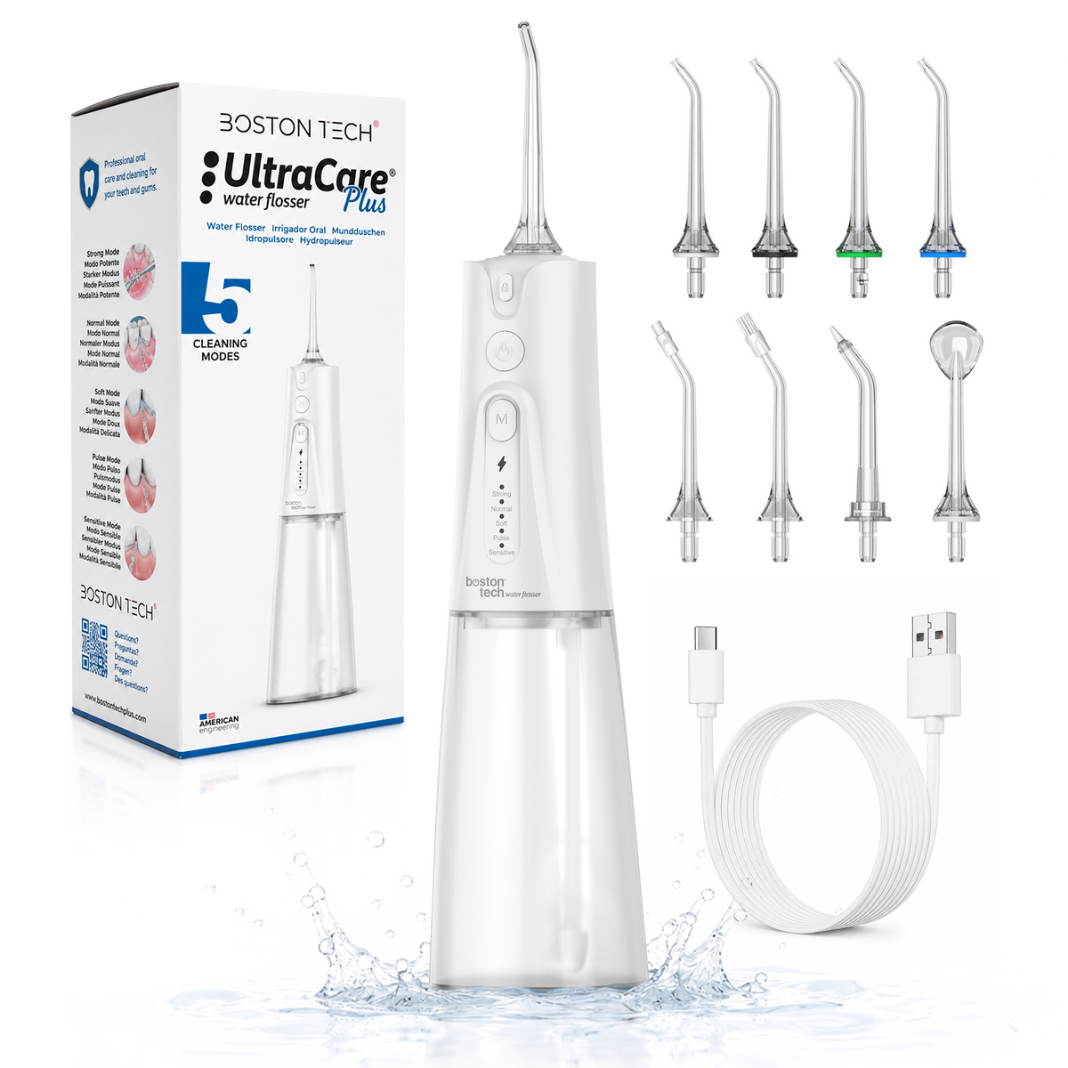 Aquapik Irrigador Dental Portátil, Irrigador Bucal Inalámbrico con 8 Boquillas y 4 Modos, Depósito 300 ml, USB-C Recargable, IPX7, Water Flosser para Brackets, Implantes y Viajes