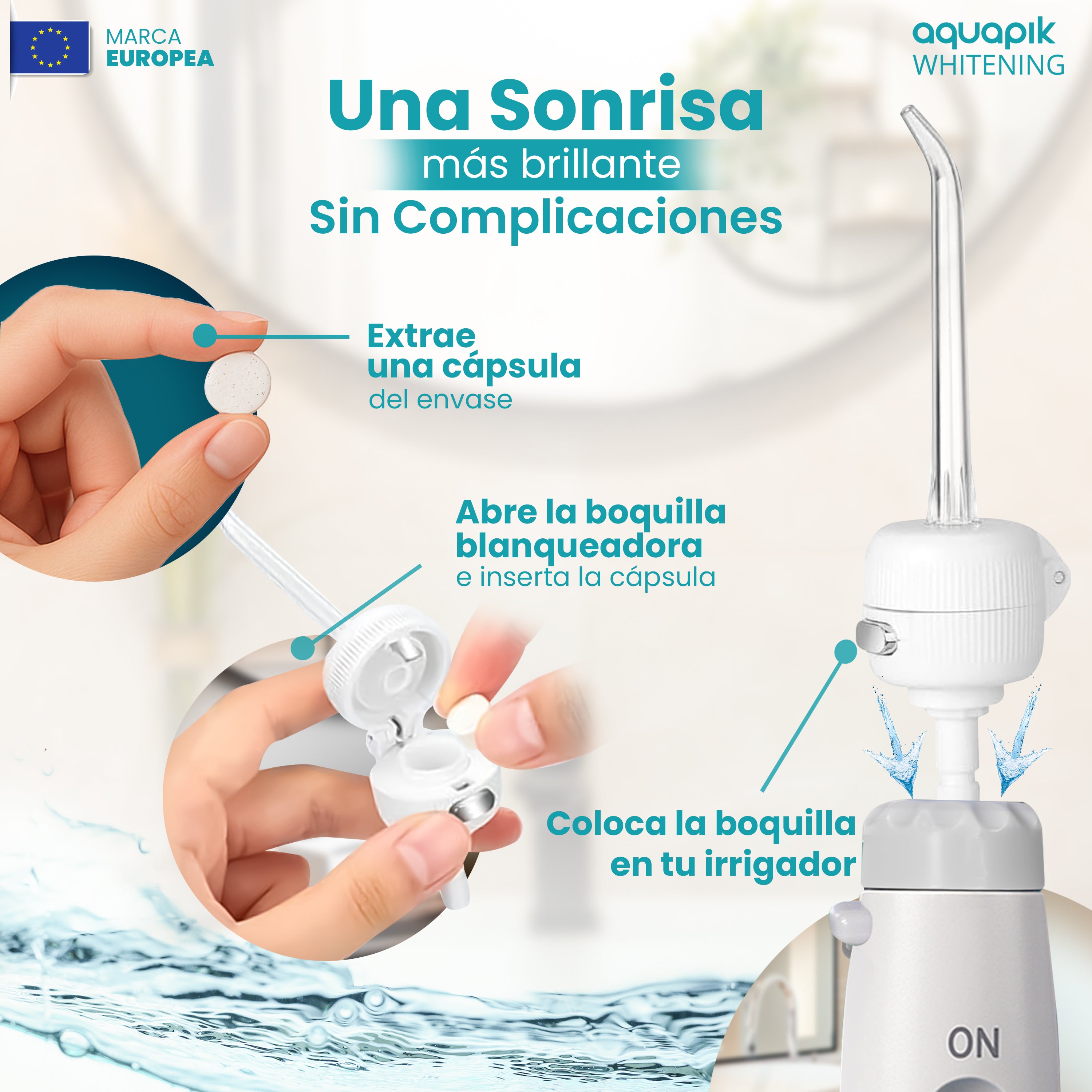 Irrigador Bucal Aquapik® ADVANCED | ideal para Ortodoncia, Implantes y Encías Sensibles | Kit Blanqueador + 9 Boquillas (incluye nasal) | 10 Niveles de Presión | Recomendado por Dentistas