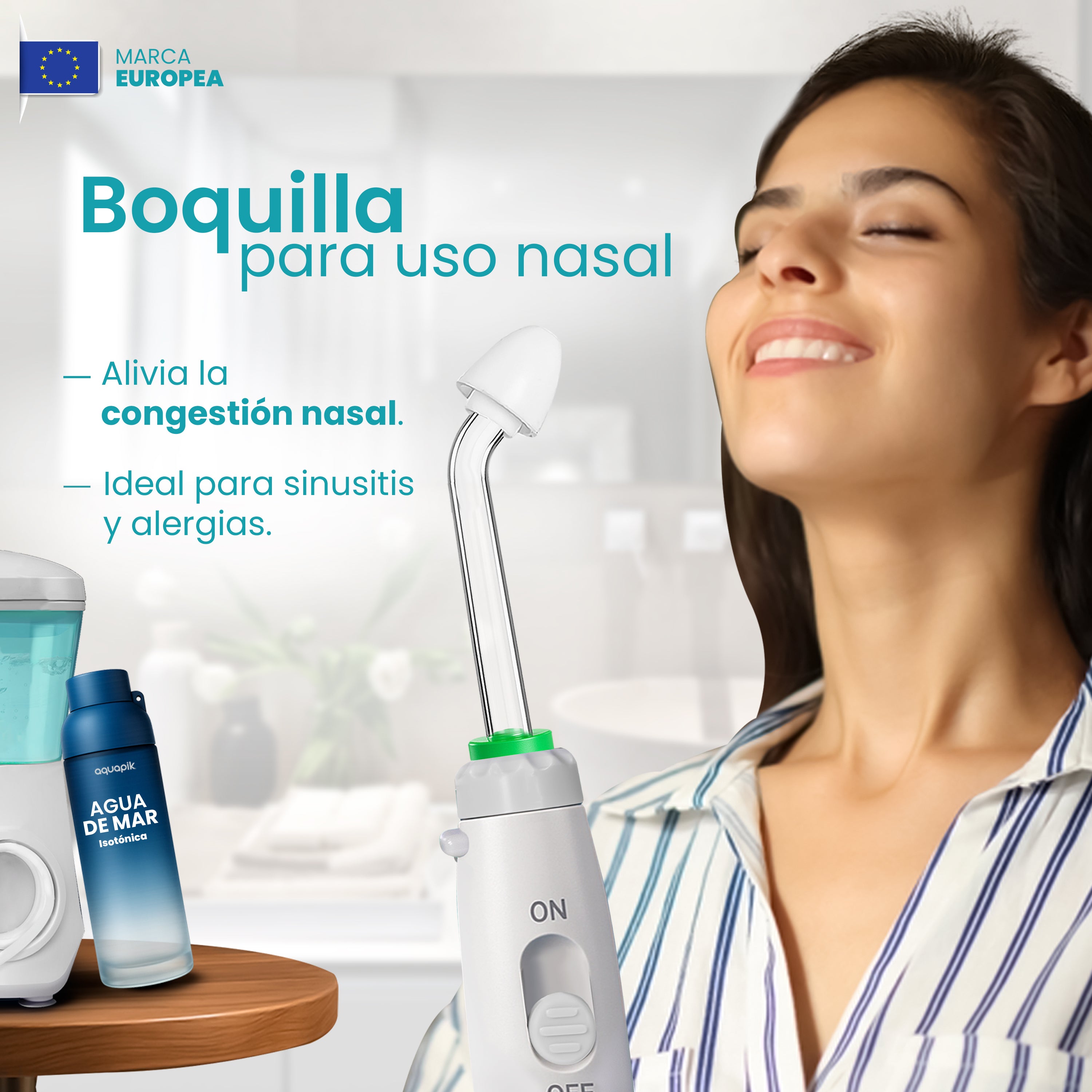 Irrigador Bucal Aquapik® ADVANCED | ideal para Ortodoncia, Implantes y Encías Sensibles | Kit Blanqueador + 9 Boquillas (incluye nasal) | 10 Niveles de Presión | Recomendado por Dentistas