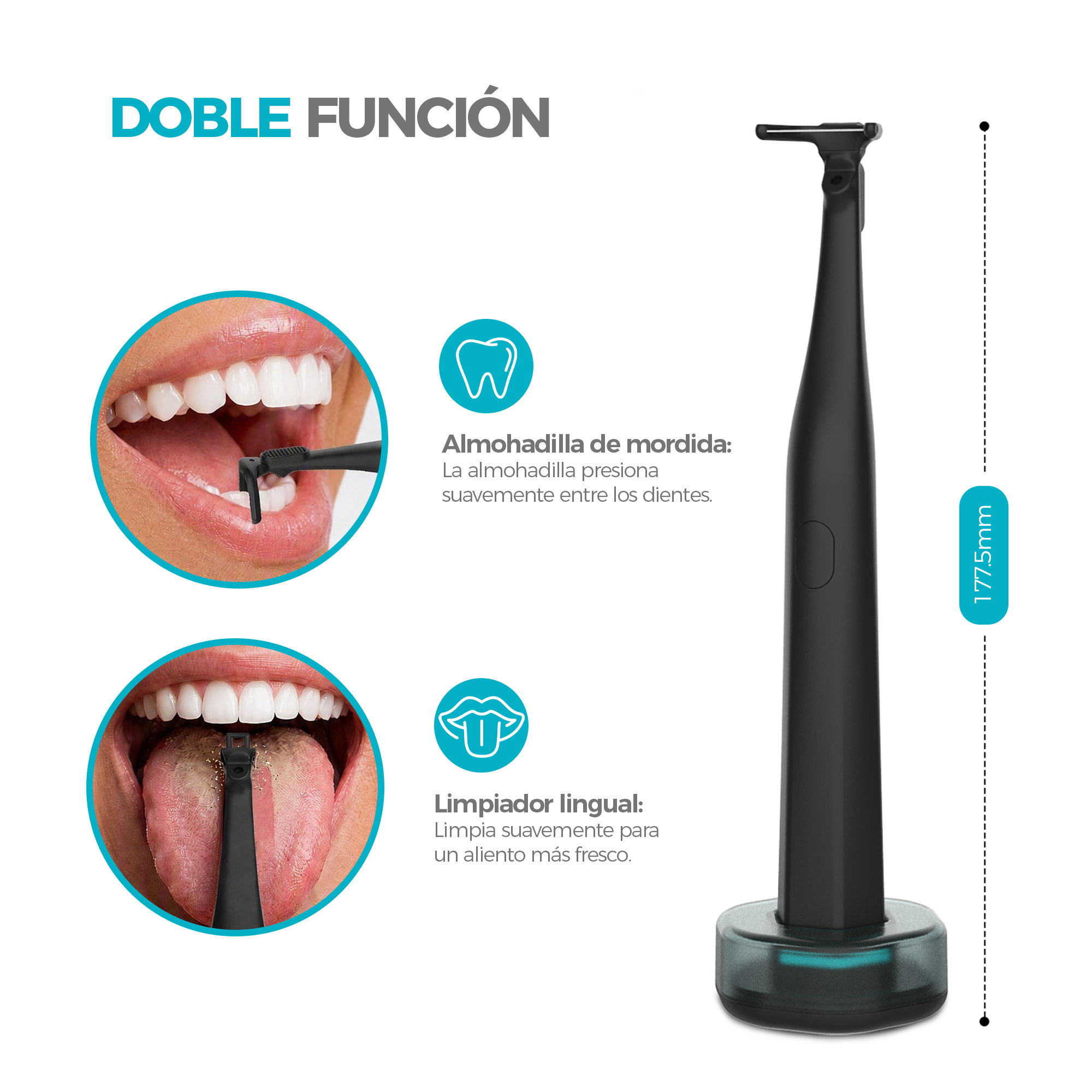 Boston Tech E-FLOSS Hilo Dental Eléctrico, 50 Cabezales, IPX7, USB-C, Negro
